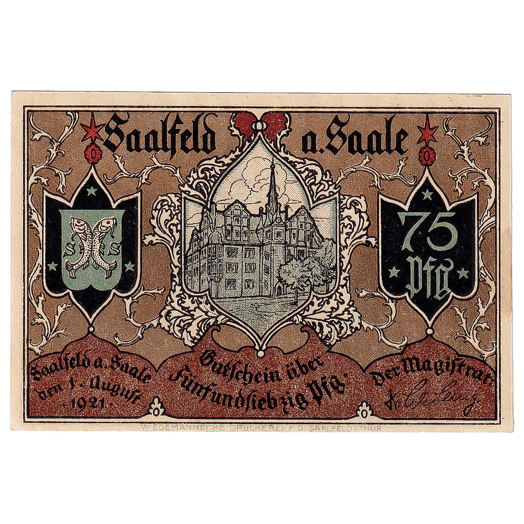 Geldschein, Deutschland, Saalfeld, 75 Pfennig, village 1921 UNZ- Mehl:1155.5