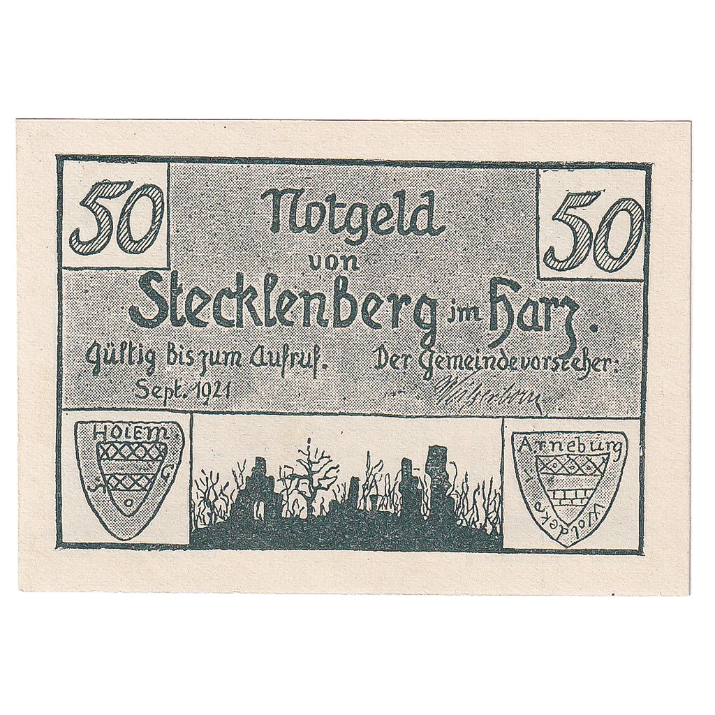 Geldschein, Deutschland, Stecklenberg, 50 Pfennig château 1921 UNZ- Mehl:1258.2