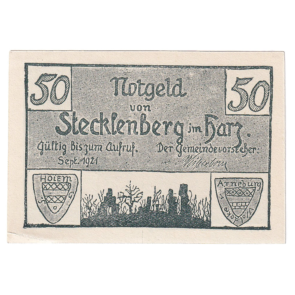 Geldschein, Deutschland, Stecklenberg, 50 Pfennig, ferme, 1921, UNZ- Mehl:1258.2