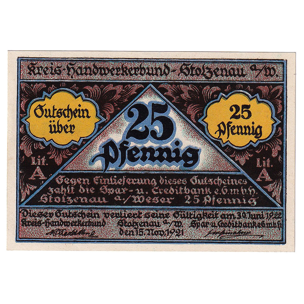 Banknot, Niemcy, Stolzenau, 25 Pfennig, couturier, 1922, UNC(63), Mehl:1277.1