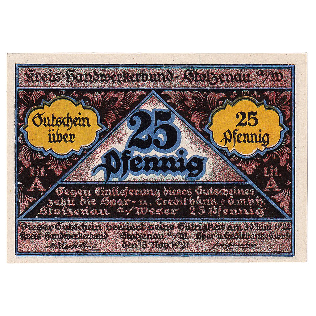 Geldschein, Deutschland, Stolzenau, 25 Pfennig, coiffeur, 1922, UNZ- Mehl:1277.1