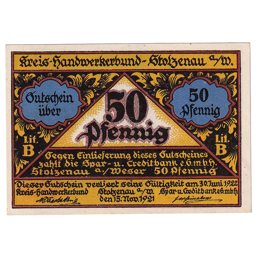 Geldschein, Deutschland, Stolzenau, 50 Pfennig boulanger, 1922, UNZ- Mehl:1277.1