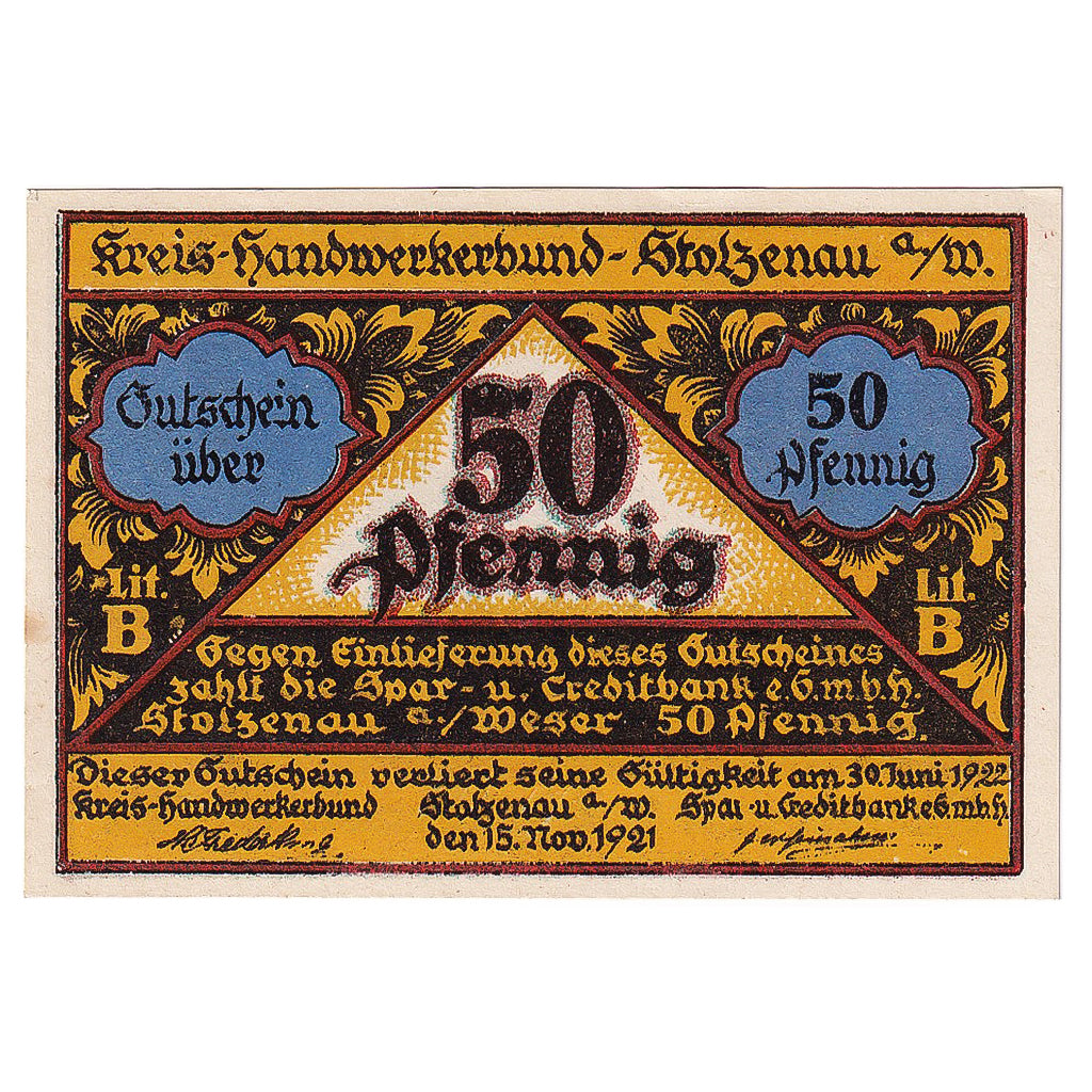 Banknot, Niemcy, Stolzenau, 50 Pfennig, cordonnier, 1922, UNC(63), Mehl:1277.1