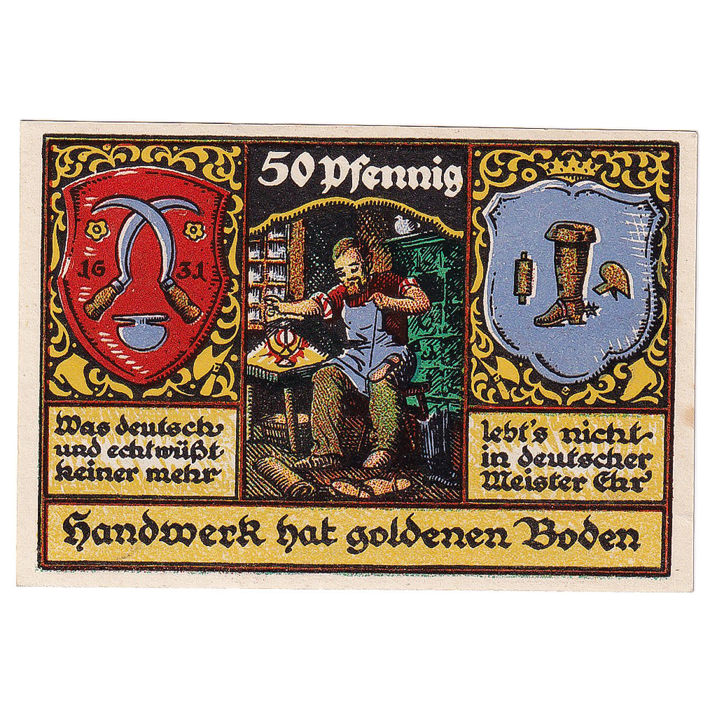 Banknot, Niemcy, Stolzenau, 50 Pfennig, cordonnier, 1922, UNC(63), Mehl:1277.1