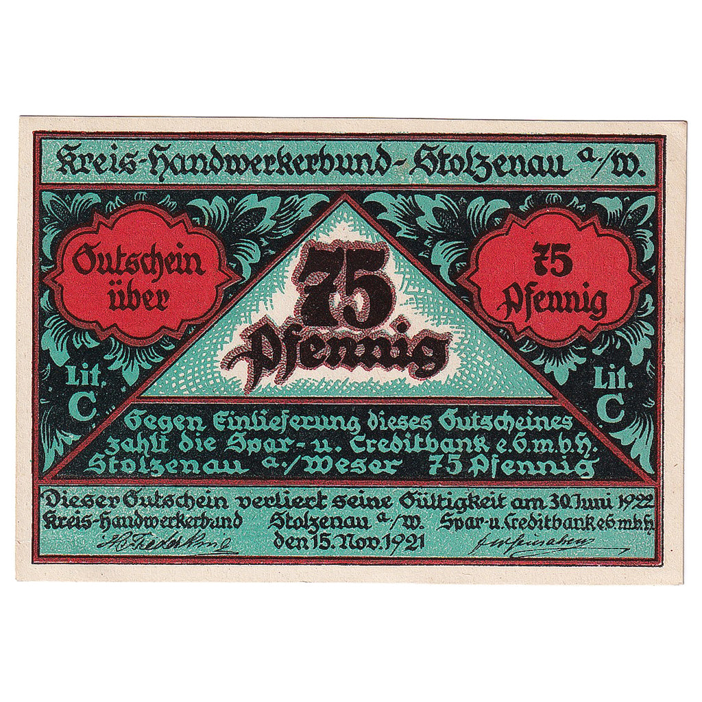 Geldschein, Deutschland, Stolzenau, 75 Pfennig, personnage 1922 UNZ- Mehl:1277.1