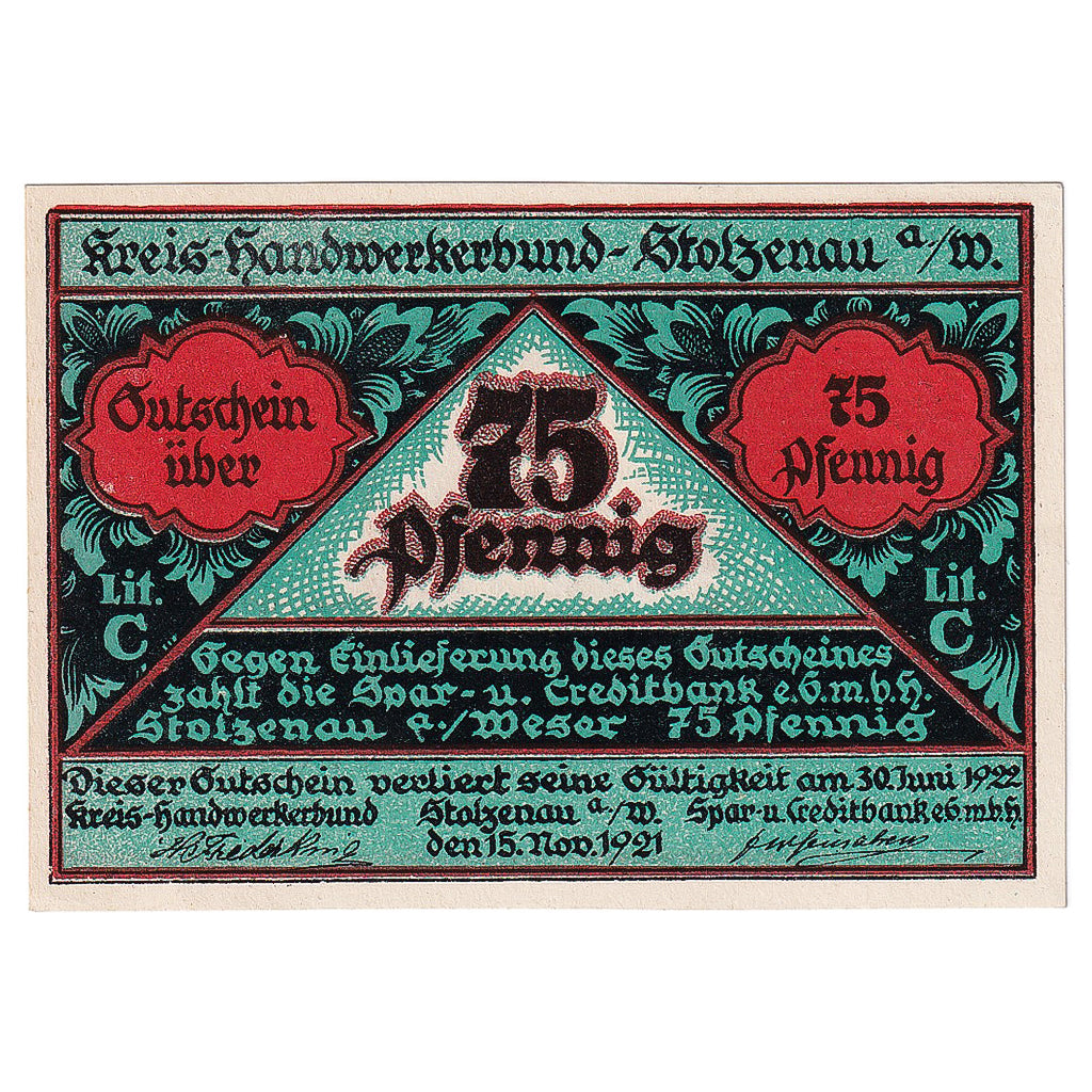 Geldschein, Deutschland, Stolzenau, 75 Pfennig, Blason, 1922, UNZ-, Mehl:1277.1