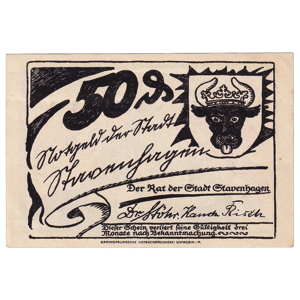 Geldschein, Deutschland, Stavenhagen, 50 Pfennig 1921, UNZ- Mehl:1257.1b