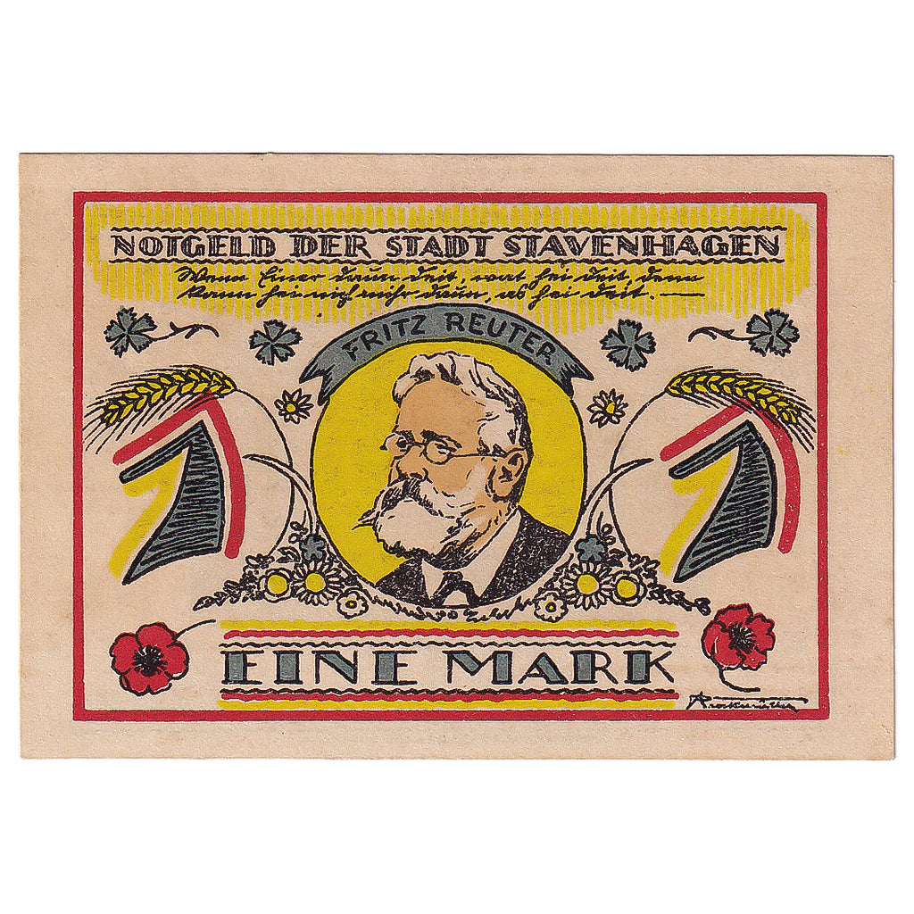 Geldschein, Deutschland, Stavenhagen, 1 Mark, portrait, 1921, UNZ-, Mehl:1257.1b