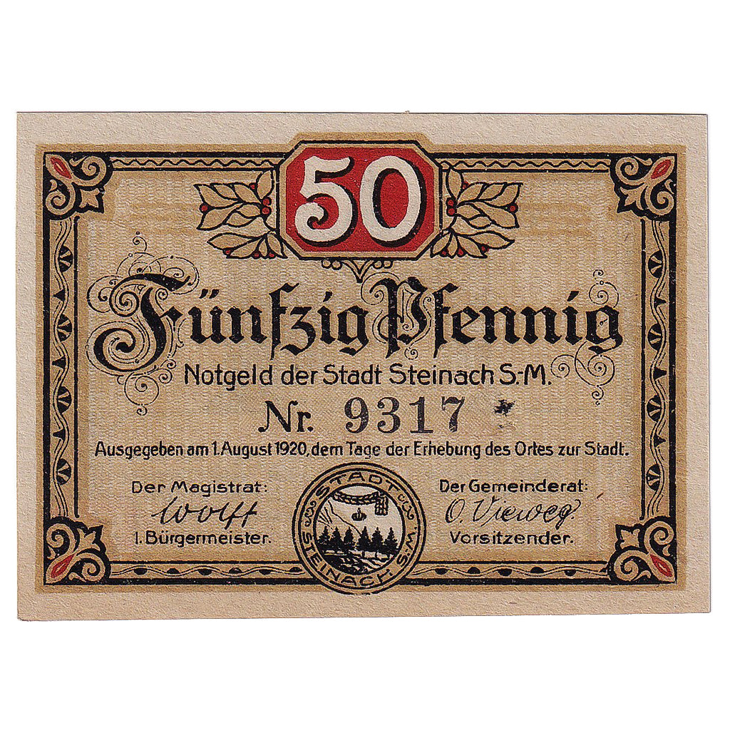 Geldschein, Deutschland, Steinach, 50 Pfennig, rue 1921-10-01, UNZ- Mehl:1260.1