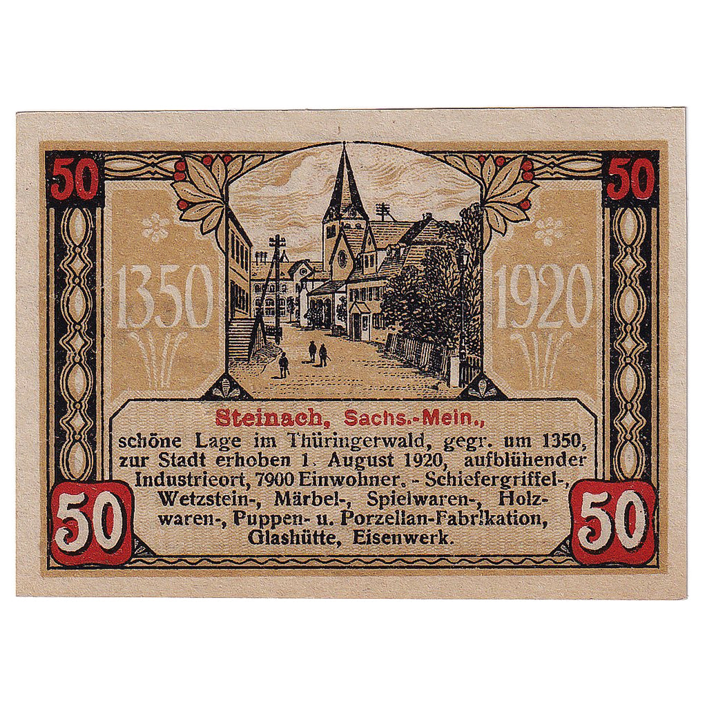 Geldschein, Deutschland, Steinach, 50 Pfennig, rue 1921-10-01, UNZ- Mehl:1260.1