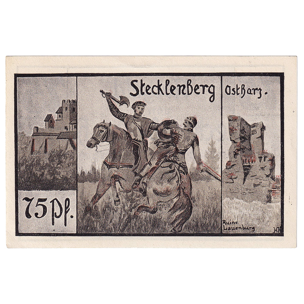 Banconote, Germania, Stecklenberg, 75 Pfennig, chevalier, 1921, SPL, Mehl:1258.3