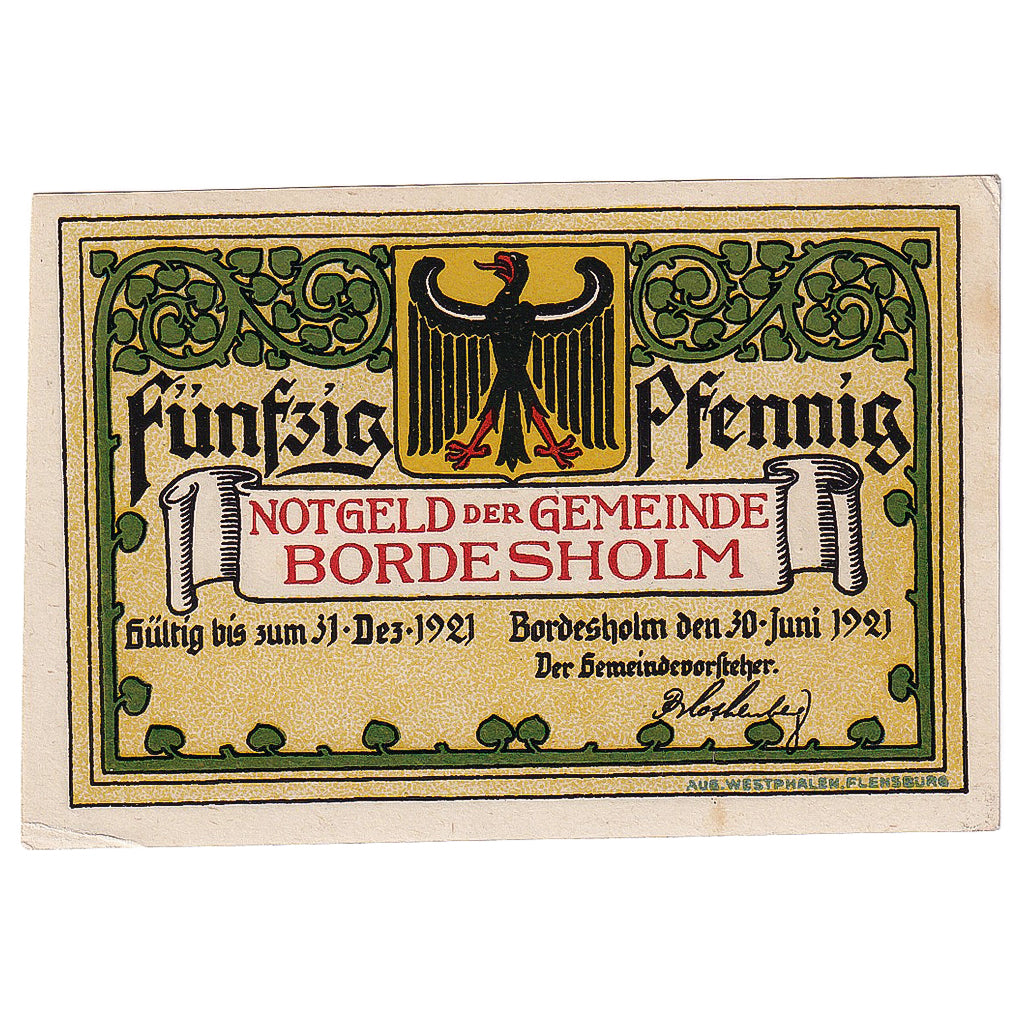 Geldschein, Deutschland, Bordesholm, 50 Pfennig, arbre 1921 UNZ- Mehl:144.1