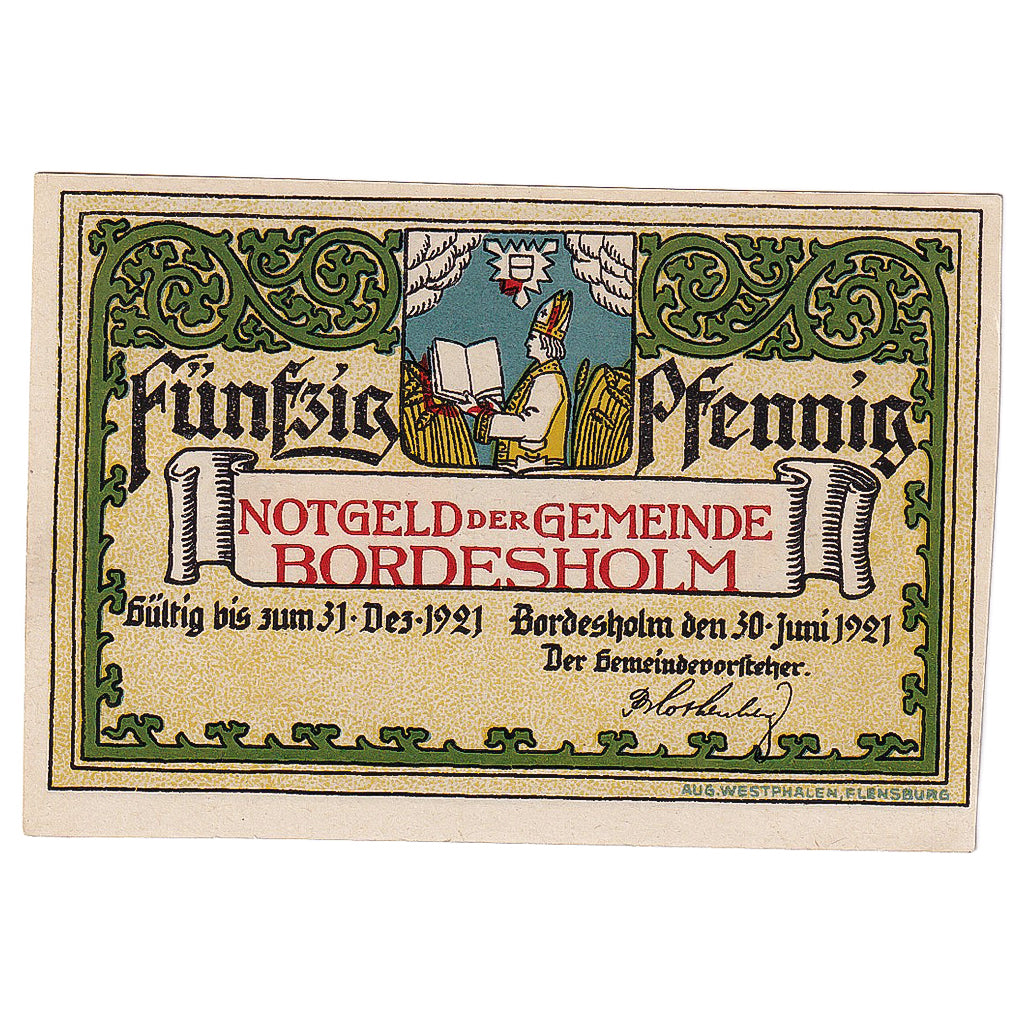 Banconote, Germania, Bordesholm, 50 Pfennig, personnage, 1921 SPL Mehl:144.1