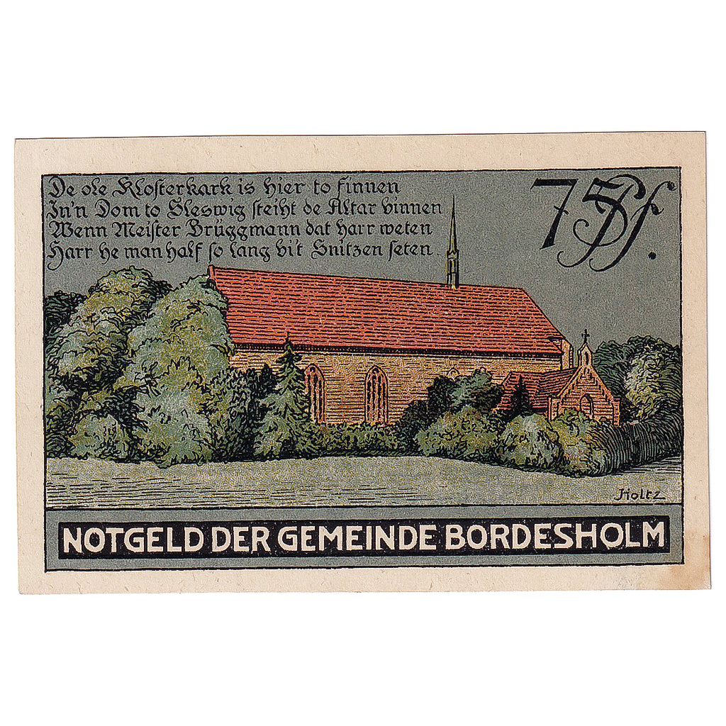 Banconote, Germania, Bordesholm, 75 Pfennig, Eglise 1921-12-31, SPL Mehl:144.2