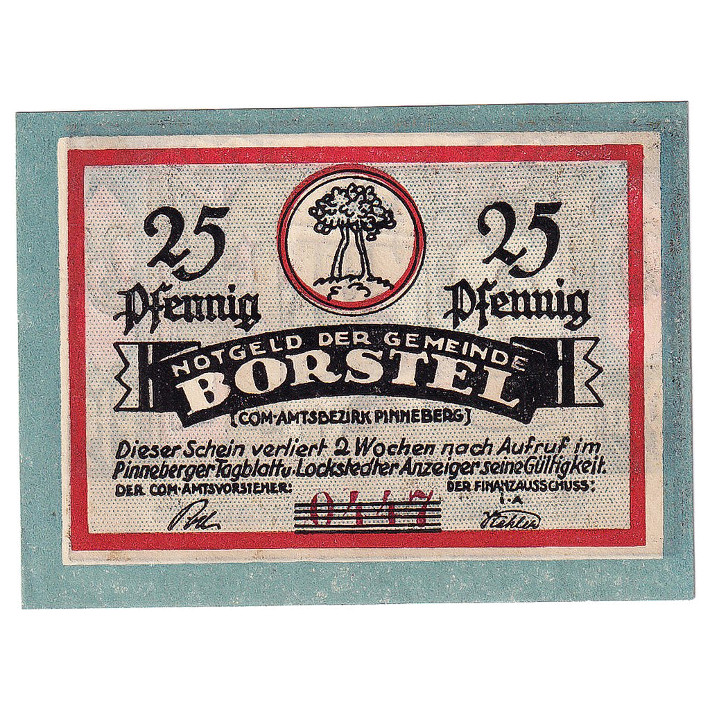 Banknot, Niemcy, Borstel, 25 Pfennig, cuisine, 1921, UNC(63), Mehl:145.1