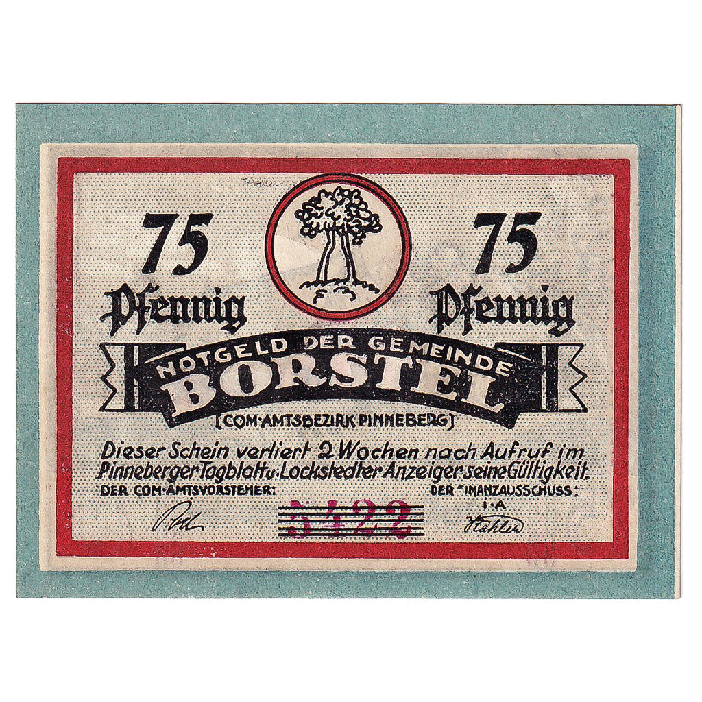 Banknot, Niemcy, Borstel, 75 Pfennig, ferme, 1921, UNC(63), Mehl:145.1