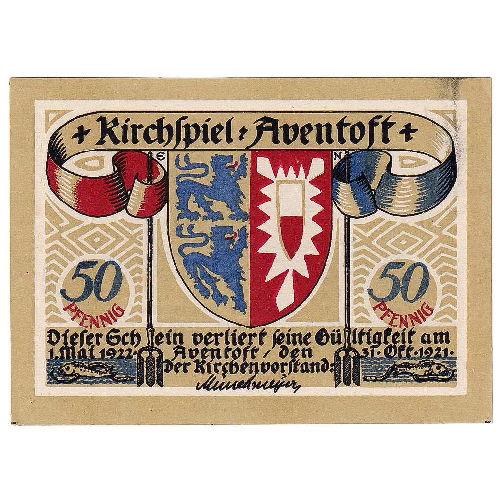 Banconote, Germania, Aventoft, 50 Pfennig, Blason 1922-05-01, SPL Mehl:57.1