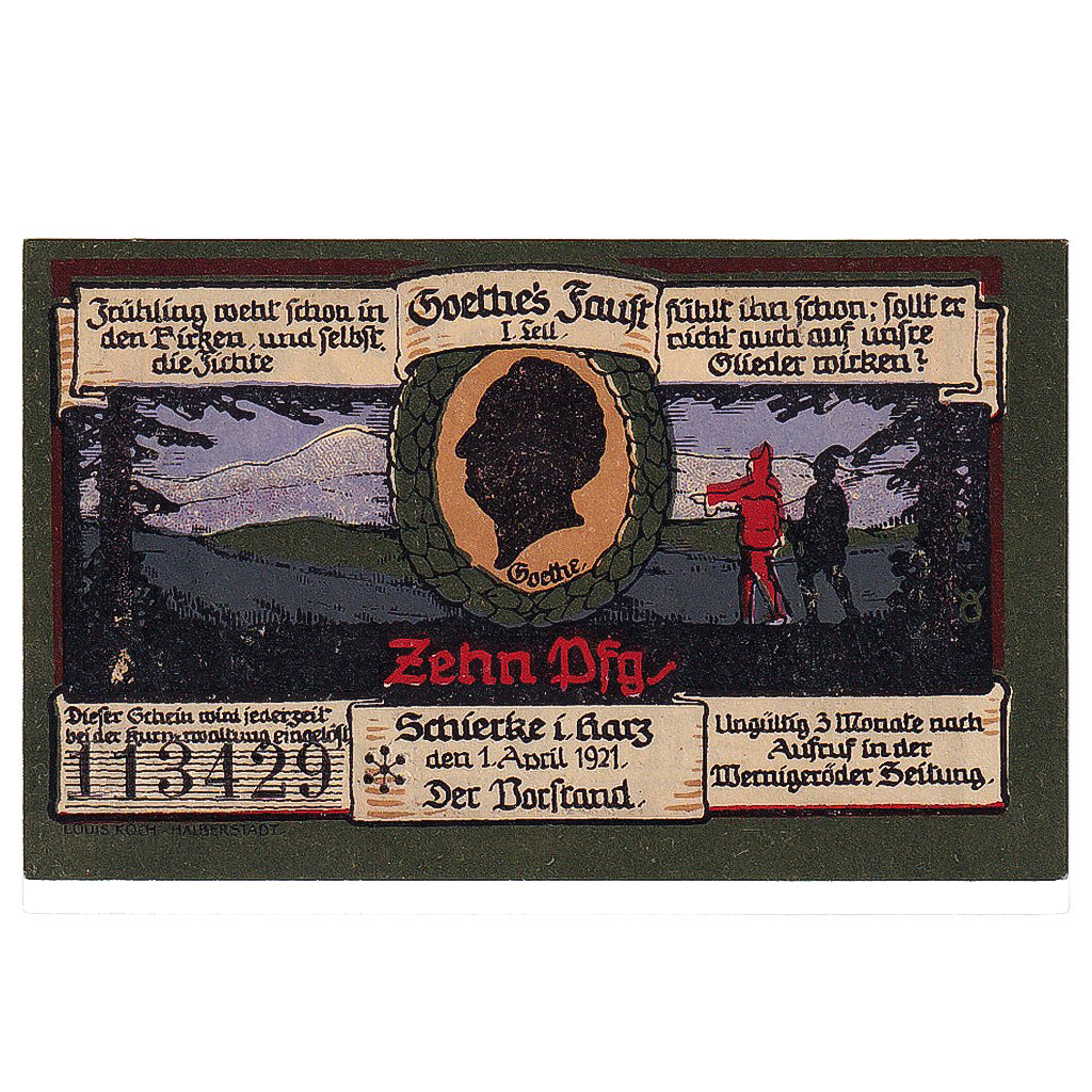 Geldschein, Deutschland, Schierke, 10 Pfennig, rocher 1921, UNZ- Mehl:1179.1a