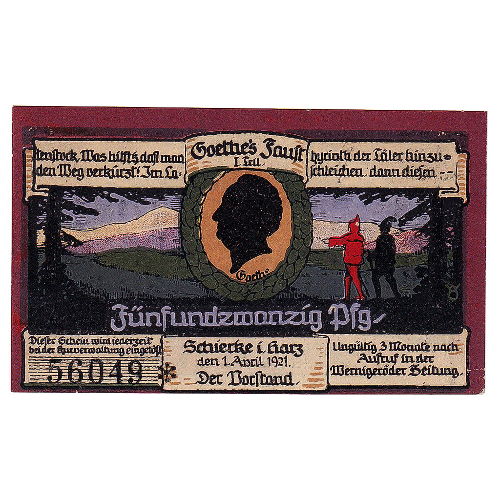 Banconote, Germania, Schierke, 25 Pfennig, hiver 1921-04-01, SPL Mehl:1179.1a