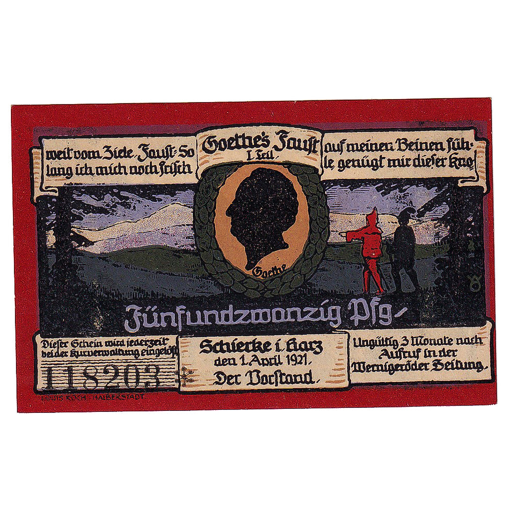 Banconote, Germania, Schierke, 25 Pfennig, village 1921-04-01, SPL Mehl:1179.1a