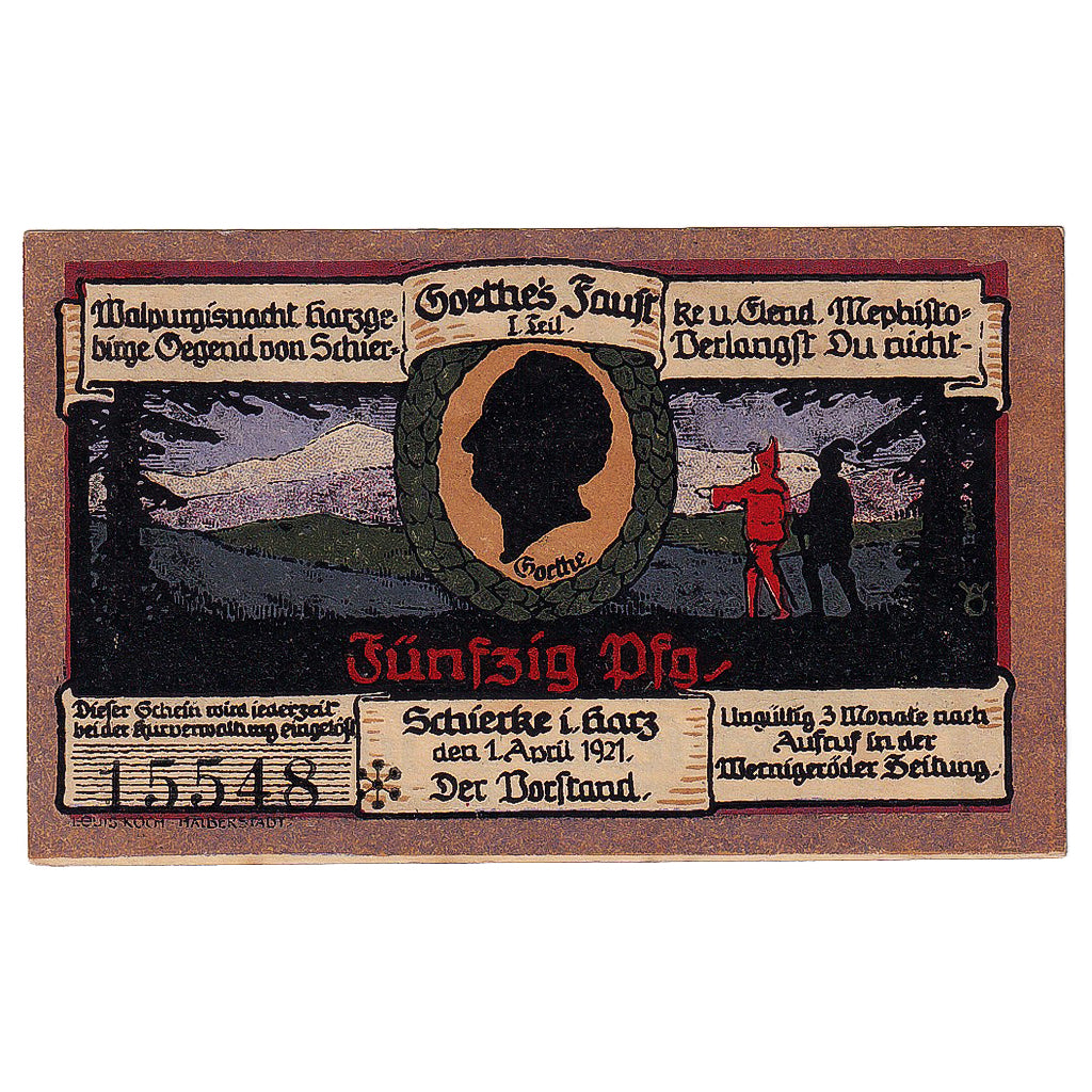 Geldschein, Deutschland, Schierke, 50 Pfennig, Maison 1921 UNZ- Mehl:1179.1a
