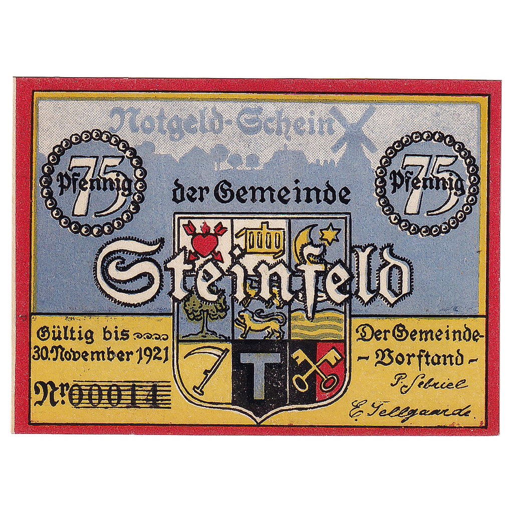 Banconote, Germania, Steinfeld, 75 Pfennig, Blason 1921-11-30, SPL Mehl:1262.5