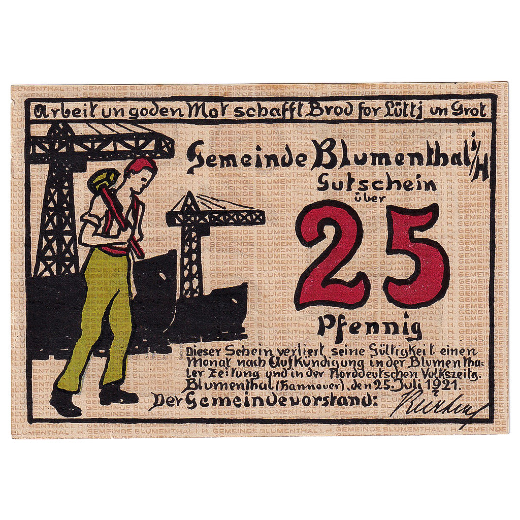 Geldschein, Deutschland, Blumenthal, 25 Pfennig, Usine 1921 UNZ- Mehl:123.1