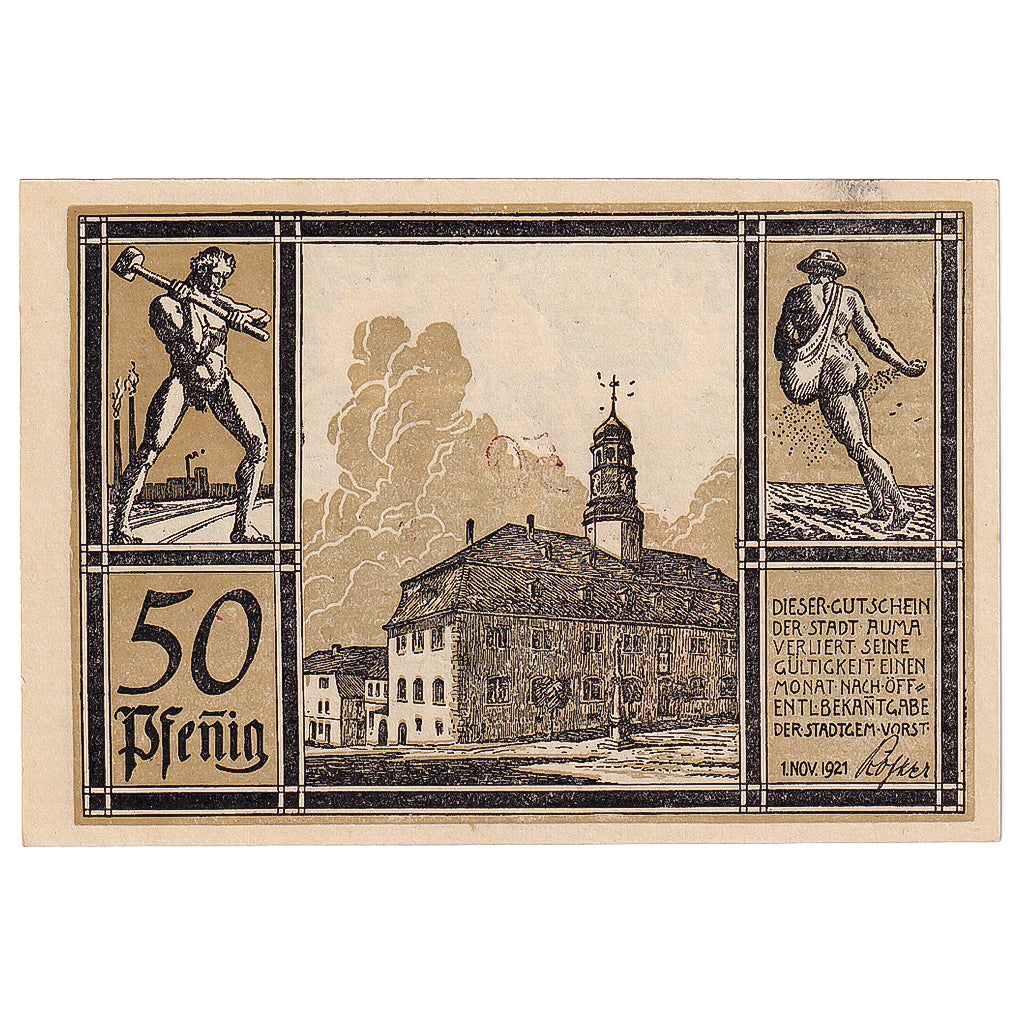 Banconote, Germania, Auma, 50 Pfennig, Eglise, 1921, 1921-11-01, SPL, Mehl:55.4a