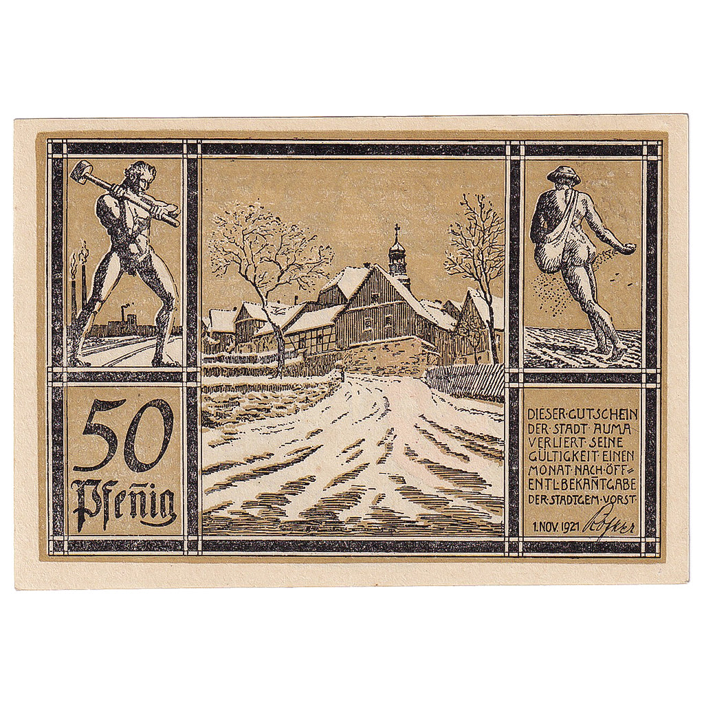Geldschein, Deutschland, Auma, 50 Pfennig, hiver 1921-11-01, UNZ- Mehl:55.4a