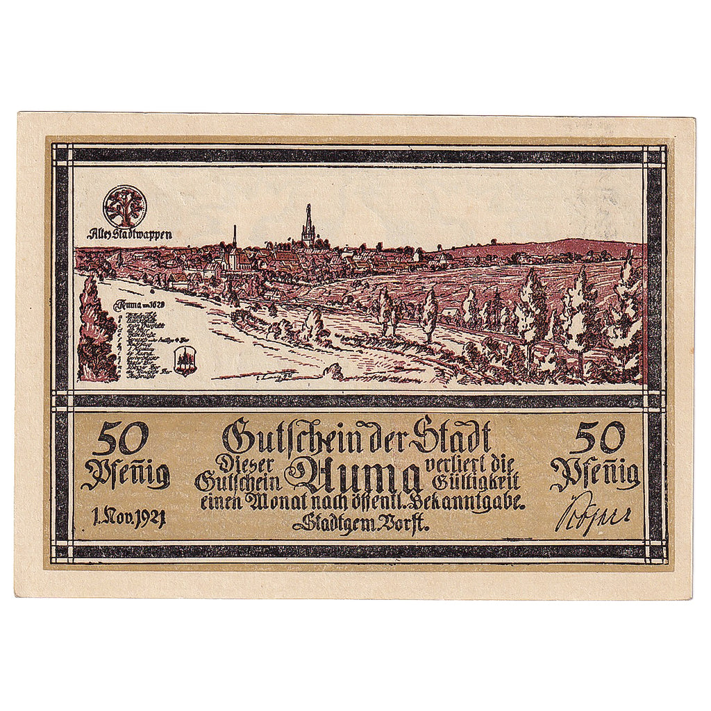Geldschein, Deutschland, Auma, 50 Pfennig, paysage 1921-11-01, UNZ- Mehl:55.4a