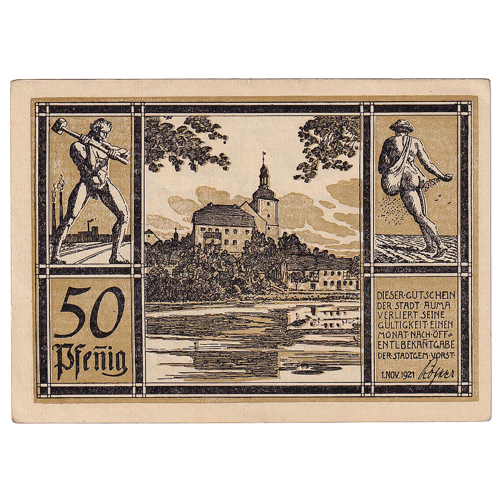 Banknot, Niemcy, Auma, 50 Pfennig, Eglise 1921-11-01, UNC(60-62) Mehl:55.4a