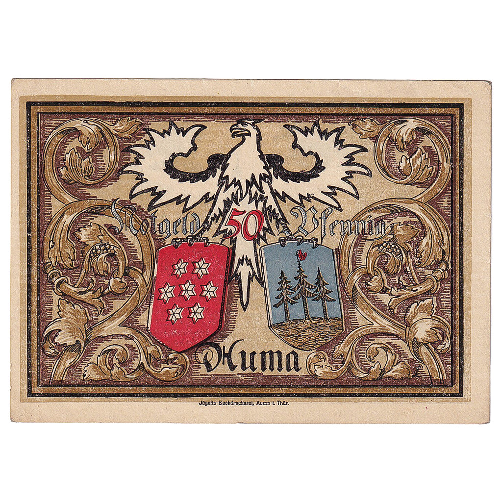 Banknot, Niemcy, Auma, 50 Pfennig, Eglise 1921-11-01, UNC(60-62) Mehl:55.4a