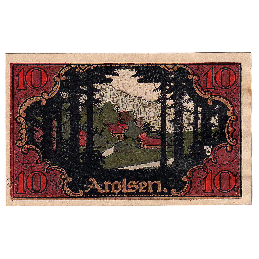 Banconote, Germania, Arolsen, 10 Pfennig, paysage, 1921, SPL, Mehl:44.1a