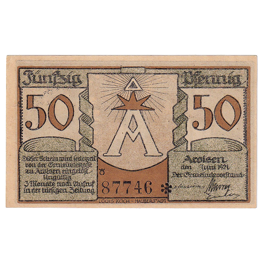 Banknot, Niemcy, Arolsen, 50 Pfennig, Monument, 1921, UNC(63), Mehl:44.1a