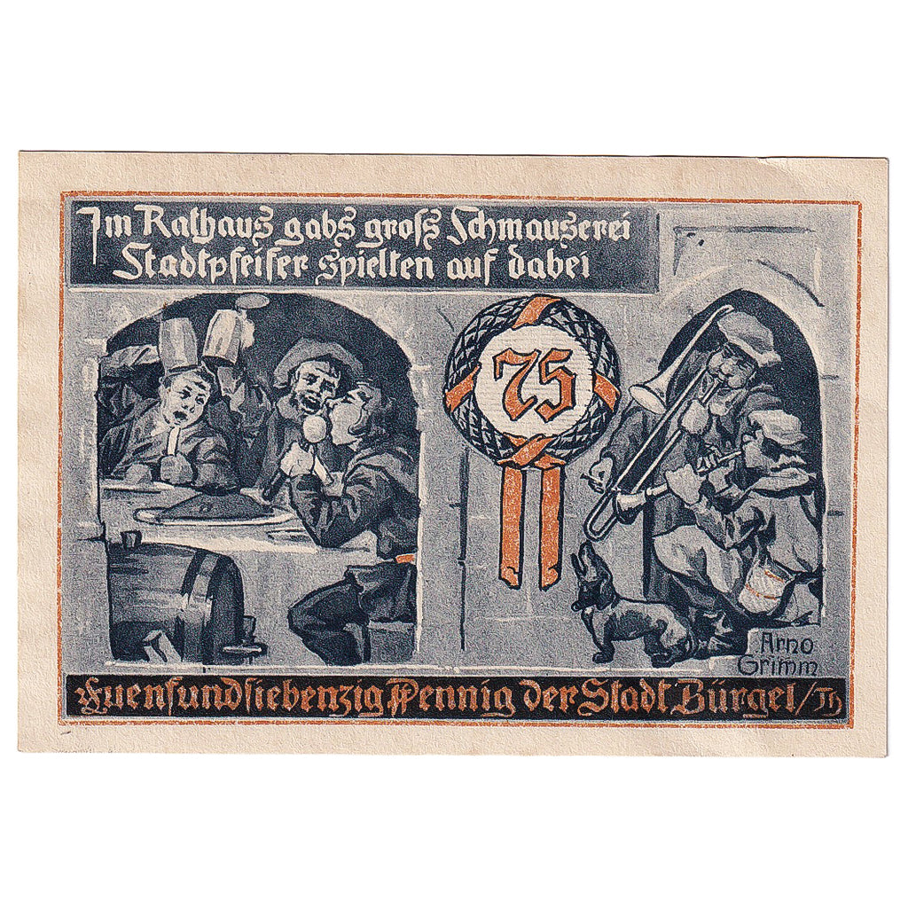 Banknot, Niemcy, Bürgel, 75 Pfennig, chevalier 1921-05-28, UNC(63) Mehl:201.1a