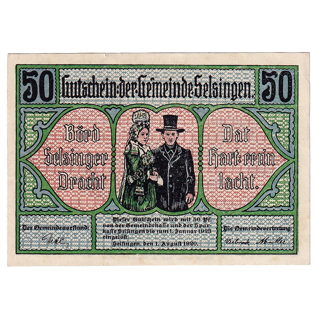 Geldschein, Deutschland, Selsingen, 50 Pfennig, blé 1923-01-01, UNZ- Mehl:1220.1