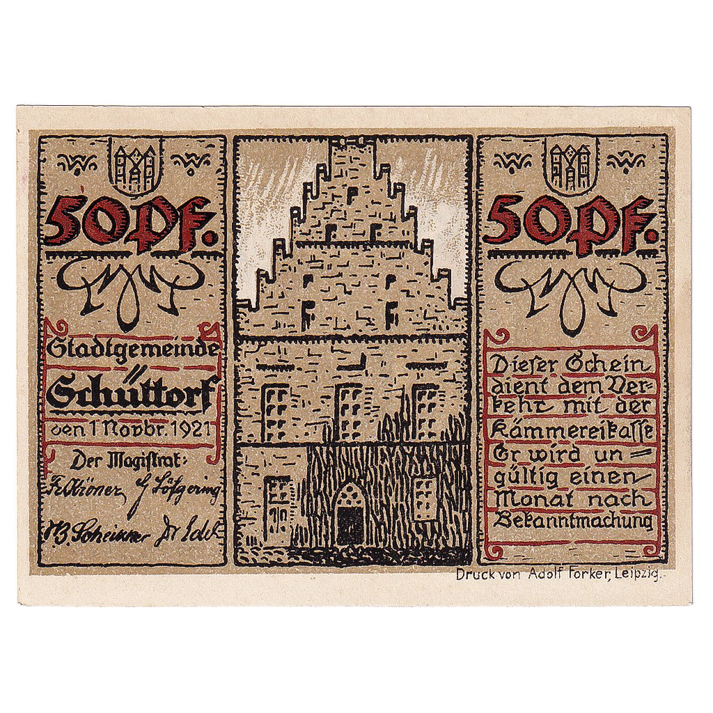 Banconote, Germania, Schuttorf, 50 Pfennig, personnage 1921 SPL Mehl:1202.1