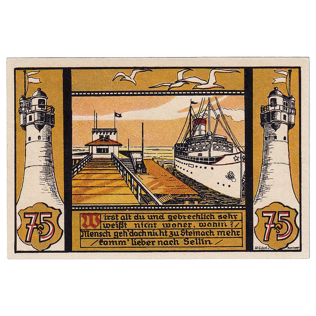 Geldschein, Deutschland, Sellin a Rügen, 75 Pfennig, Port, 1922 UNZ- Mehl:1219.1