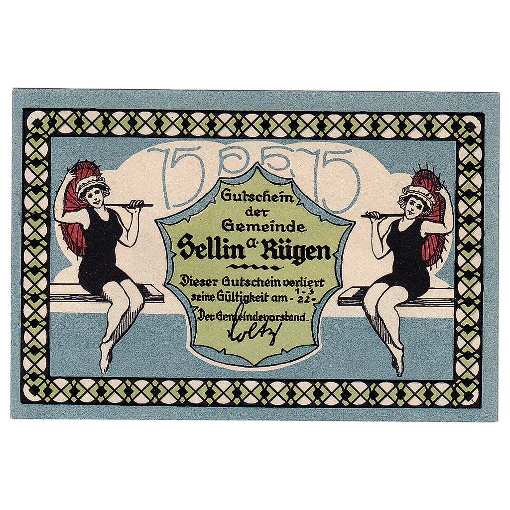Geldschein, Deutschland, Sellin a Rügen, 75 Pfennig bateau 1922 UNZ- Mehl:1219.1