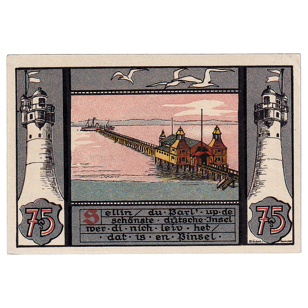 Geldschein, Deutschland, Sellin a Rügen, 75 Pfennig bateau 1922 UNZ- Mehl:1219.1