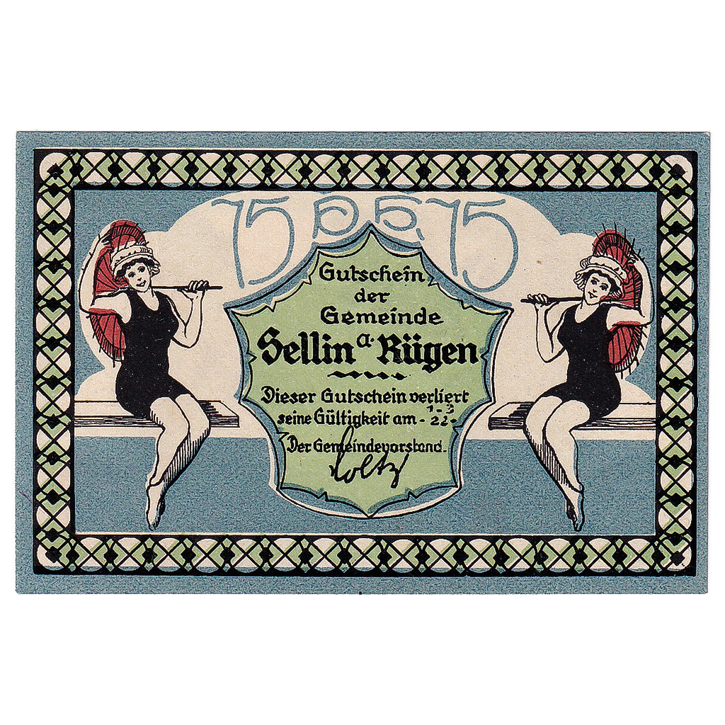 Banknot, Niemcy, Sellin a Rügen, 75 Pfennig, paysage, 1922 SPL Mehl:1219.1