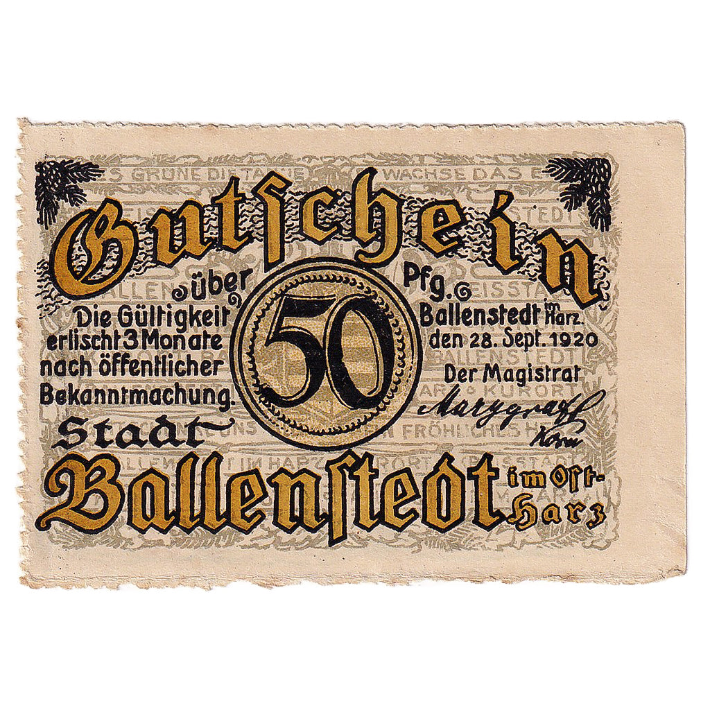 Geldschein, Deutschland, Ballenstedt, 50 Pfennig, luge, 1920 SS Mehl:61.1a