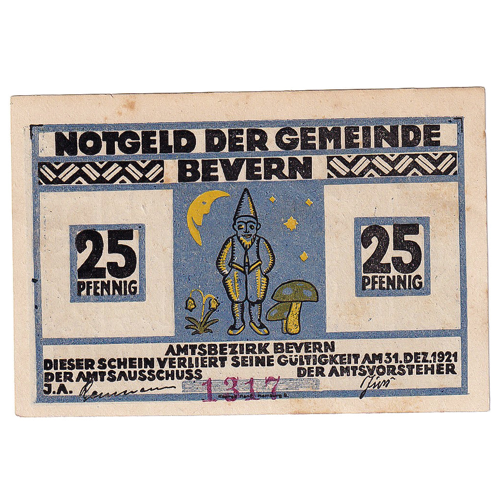 Banknot, Niemcy, Bevern, 25 Pfennig, marais 1921-12-31, UNC(60-62) Mehl:97.1a