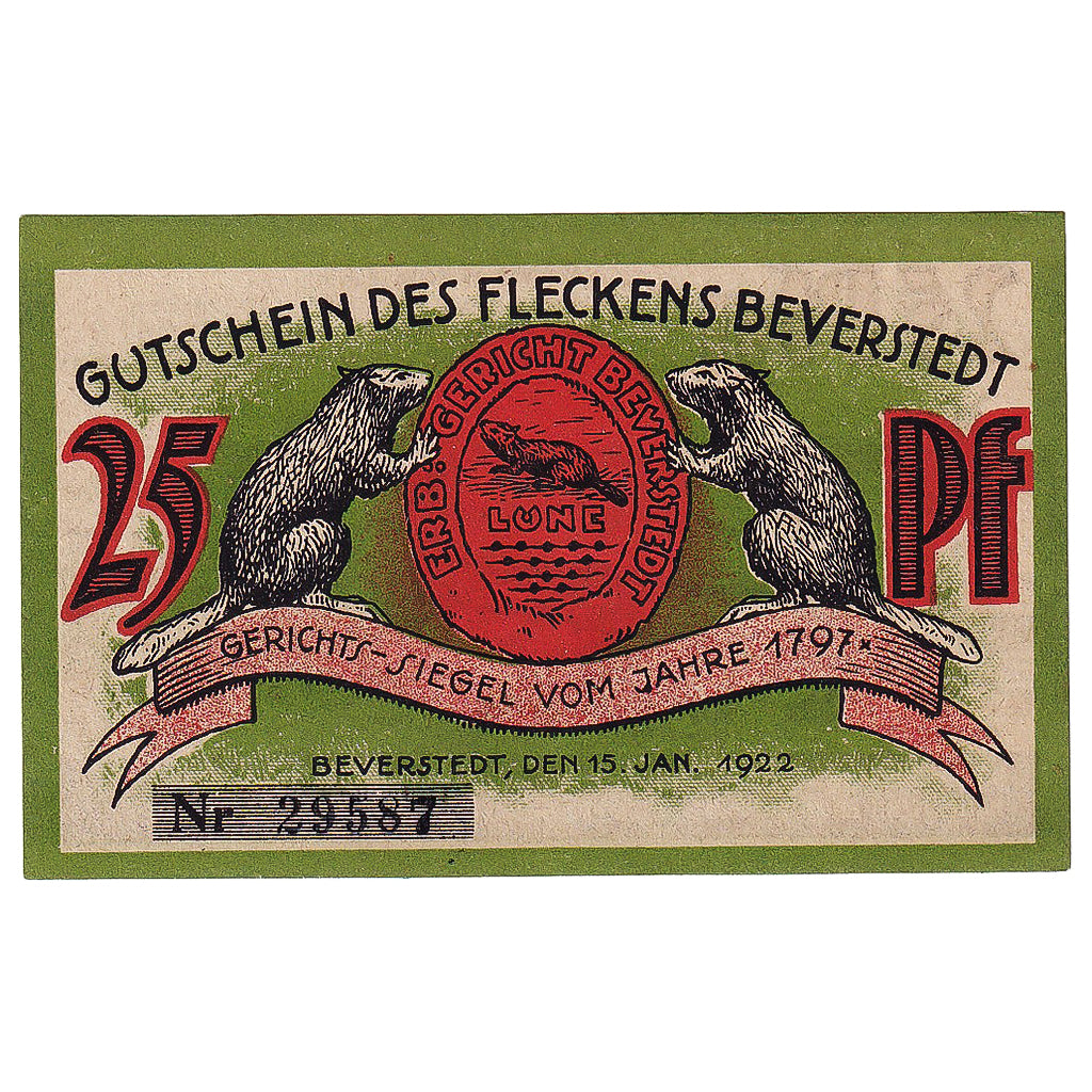 Banknot, Niemcy, Beverstedt, 25 Pfennig, Eglise 1922-01-15, UNC(63) Mehl:98.1