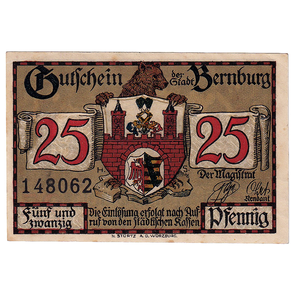 Geldschein, Deutschland, Bernburg, 25 Pfennig, château, 1921, VZ, Mehl:95.2a