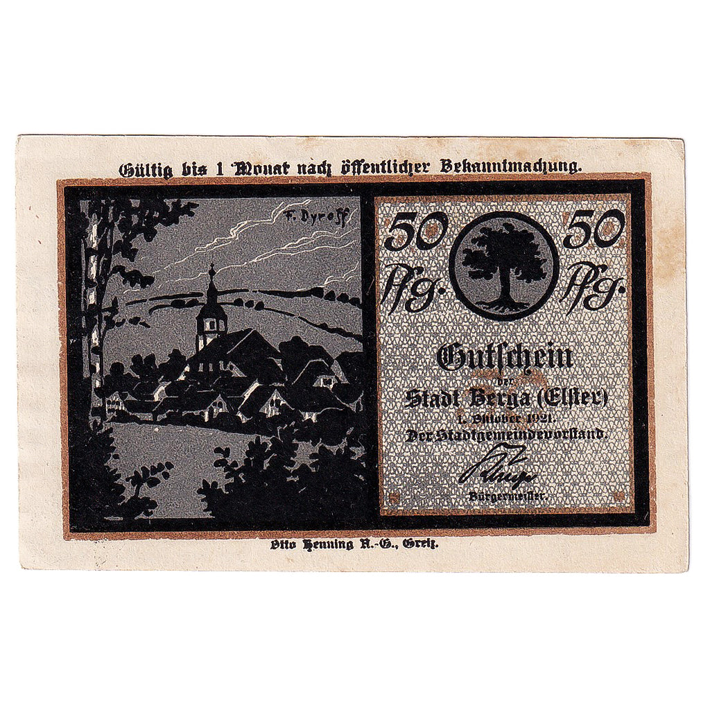 Banconote, Germania, Berga, 50 Pfennig, village 1921-10-01, SPL Mehl:77.1