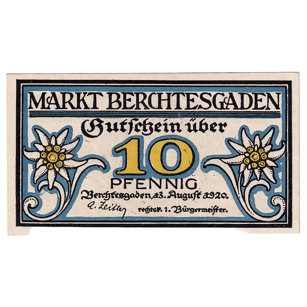 Geldschein, Deutschland, Berchtesgaden, 10 Pfennig, Fleur, 1920 UNZ- Mehl:76.1
