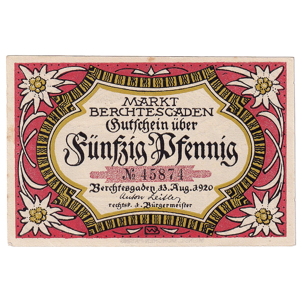 Banconote, Germania, Berchtesgaden, 50 Pfennig, montagne, 1920 SPL Mehl:76.2
