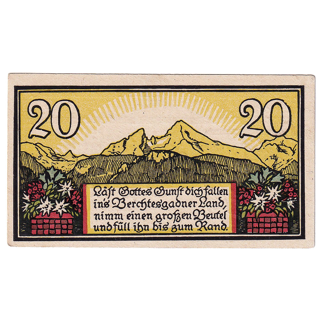 Billete, Alemania, Berchtesgaden, 20 Pfennig, paysage, 1920, SC Mehl:76.4