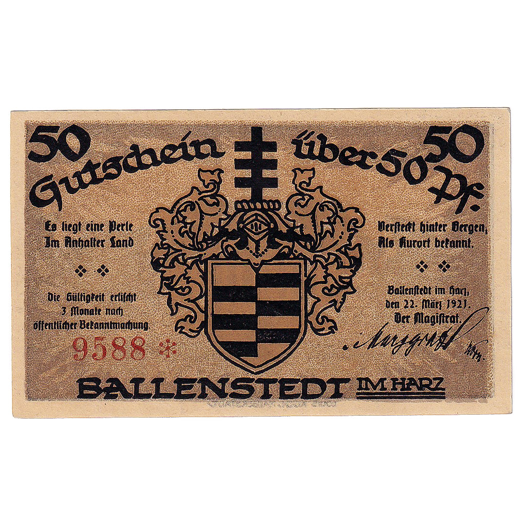 Banconote, Germania, Ballenstedt, 50 Pfennig, château 1921-03-22, SPL Mehl:61.3